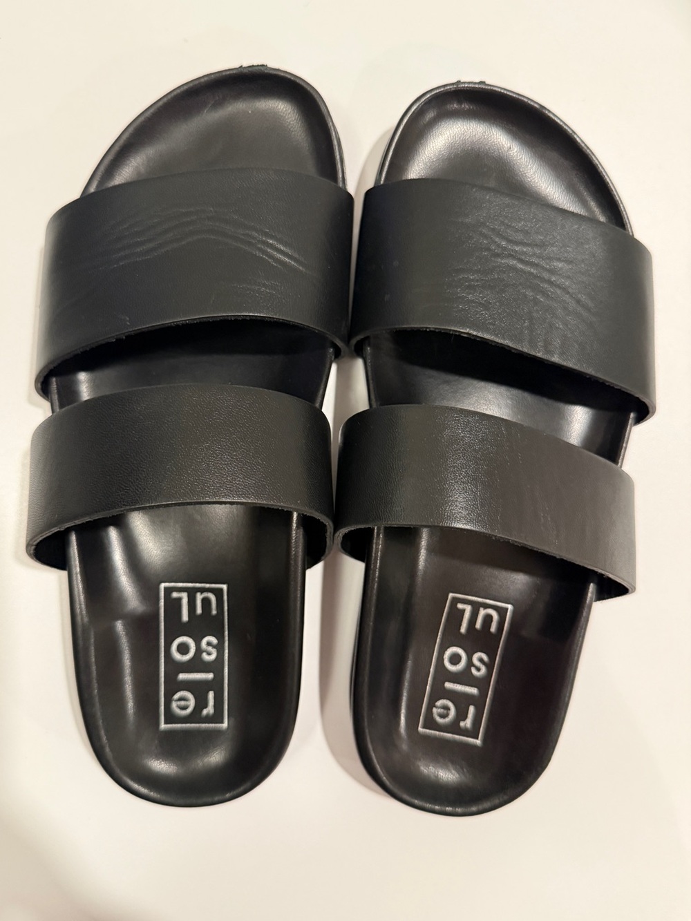 re-soul Black Double-Strap Slide Sandals - Italian Leather - Size 36 - Picture 3 of 9